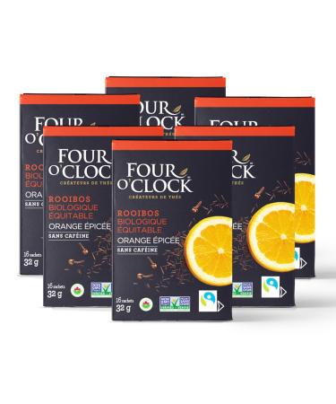 Four O'Clock Spicy Orange Rooibos Tea Organic Fairtrade Non-Gmo Kosher Gluten-Free 6 Packs (96 teabags)