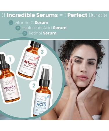 Eva Naturals Anti-Aging Serum Bundle - Vitamin C, Hyaluronic Acid, Retinol - Facial Skin Care Products for Hydration, Wrinkles, and Lines - Buy Online on GoSupps.com
