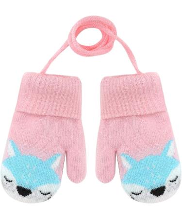 Cute Fox Knitting Winter Gloves for Toddler Kids | Thermal Plush Lining | 1-3 Yrs | Pink - Buy Online on GoSupps.com