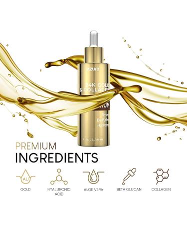 AZURE 24K Gold & Collagen Anti Aging Eye Serum - Firming, De-Puffing & Hydrating | Reduce Wrinkles, Fine Lines & Eye Bags | Minimize Signs of Aging - 60mL - Buy Online on GoSupps.com