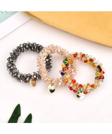 Laughhe 3 Pieces Hair Scrunchies with Pearls Hair Bands with Crystals Rubber Bands Ponytail Hair Tie Hair Accessories for Women Girls - Buy Online on GoSupps.com
