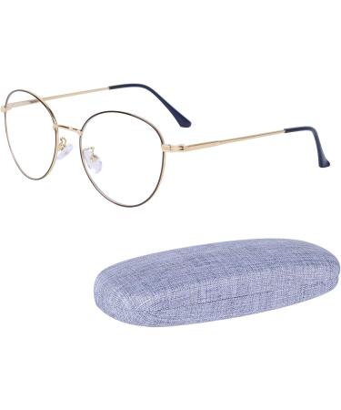 Joxigo Retro Round Anti-Blue Light Computer Glasses - UV Protection No Prescription Metal Frame - Black & Gold with Protective Case - Buy Online on GoSupps.com