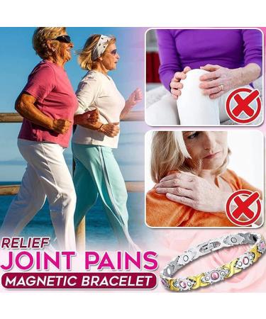 Magnetic Lymph Detox Bracelet Ladies Energy Health Bracelets for Hot Flashes Arthritis Pain Relief Slimming Sleepless Real Crystal Blood Sugar Control Ring Gifts Women Girls (Silver + Gold) - Buy Online on GoSupps.com
