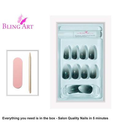 False Nails Bling Art - Grey White Gel Ombre Almond Stiletto Long Fake Tips | Shop Internationally - Buy Online on GoSupps.com