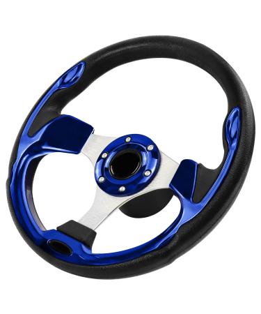 QYMOPAY 12.5inch Boat Steering Wheel, 3/4 Inch Axle Marine Steering Wheel Adapter, Anti-Slip Carbon Fiber Steering Wheel for Boats, Yachts, Pontoon Boats (Blue)