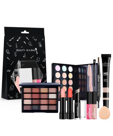 Joyeee Makeup Gift Set 12 Pcs Full Kit Come with Eyeshadow Lipstick Lipgloss Concealer etc for Face Eyes Lip Complete Starter Bundle for Women and Girls Portable Beauty Set with Storage Bag#1