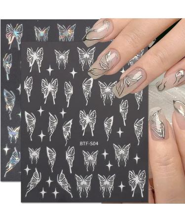 Bronzing Laser Butterfly Nail Stickers - 3D Metallic Butterfly Decals for Women (8pcs) - Buy Online on GoSupps.com