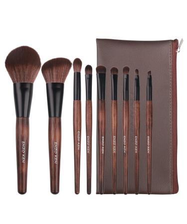 Natural Sable Hair Bamboo Makeup Brush Set Professional with Case by Luxury ENZO KEN Brown Eye Eyeshadow Brush Set Contour and Blush Brush Sets Travel Cosmetic Brushes Set with Bag Blending Complete Brushes & Kits Fu...