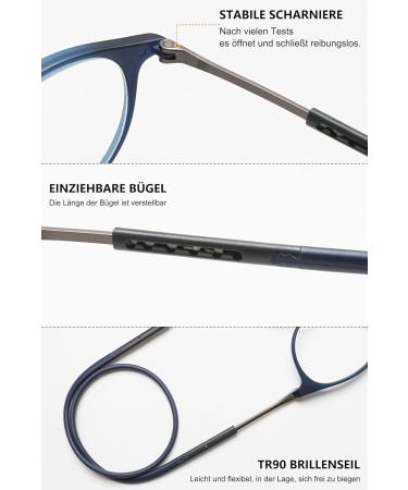 Lanomi Round Oval Reading Glasses for Men & Women - Magnetic Closure Light Reading Aid with Elastic Silicone Straps Blue 1.5x - International Shipping Available - Buy Online on GoSupps.com