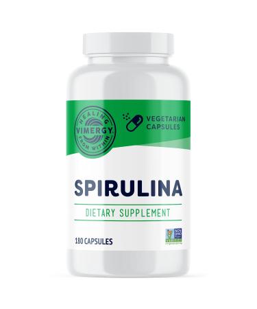 Vimergy Natural Spirulina Capsules Super Greens Supplement Nutrient Dense Blue-Green Algae Superfood Capsules - USA Grown Non-GMO Soy-Free Gluten-Free Kosher Vegan & Paleo Friendly (180 ct) 180 Count (Pack of 1)