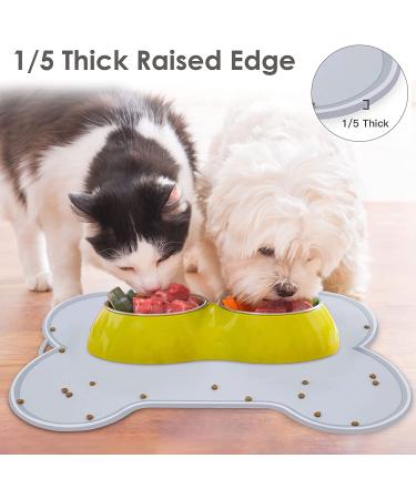 UPSKY Waterproof Silicone Dog Food Mat | Large 22 x 16 Pet Placemat Tray | Raised Edge Bone Shaped | B-grey - Buy Online on GoSupps.com