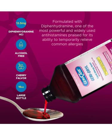 GeriCare Geri-Dryl Diphenhydramine HCI Solution - Antihistamine Liquid Multi-Symptom Allergy Relief Formula - Relieves Sneezing Runny Nose Watery Itchy Eyes & Throat 16 FL OZ (Pack of 1) Red 16 Fl Oz (Pack of 1) Liquid - Buy Online on GoSupps.com