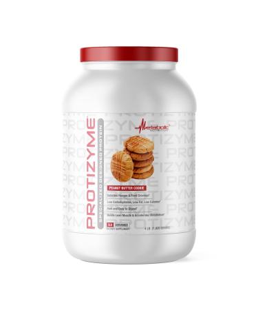 Metabolic Nutrition, Protizyme, 100% Whey Protein Powder, High Protein, Low Carb, Low Fat Whey Protein, Digestive Enzymes, 24 Essential Vitamins and Minerals, 4 Pound (52 ser) 4 Pound (Pack of 1) Peanut Butter Cookie