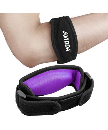 AVIDDA Tennis Elbow Support Strap 2 Packs Adjustable Elbow Brace with Compression Pad for Tennis Elbow Golfers Elbow Pain Relief Men Women Purple 2 Pack Purple