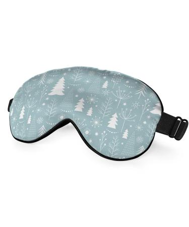 Pine Snowflakes Silk Eye Mask Sleep Mask Snow Winter Christmas Pattern Blue Eye Mask with Adjustable Strap Lightweight for Women Work Travel Night Sleep