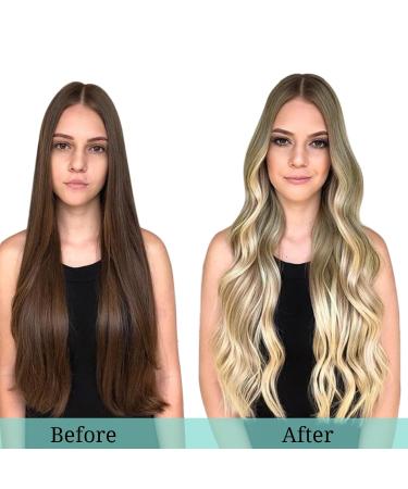 Doores Clip-In Extensions Real Hair | Ash Brown to Platinum Blonde | 24 Inch | 120g Remy Hair | Thick Natural Straight Hair - Buy Online on GoSupps.com