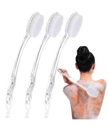 Mixweer 3 Pcs Long Handle Bath Brush 14 Inch Exfoliating Back Scrubber for Shower Clear Body Shower Back Brush Wash Shower Brushes for Your Back Massager  White