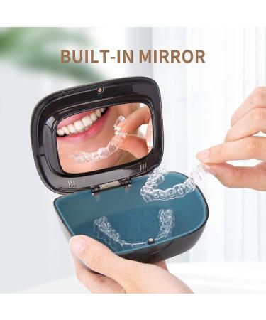 Dentures Retainer Case with Vent Holes & Mirror - Double Layer Portable Orthodontic Box for Travel - Aligner Storage (Black) - Buy Online on GoSupps.com