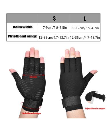 Copper Arthritis Gloves (1 Pair) - Wrist Compression & Support Brace for Carpal Tunnel - Adjustable Strap, Fingerless Design - Relieve Hand, Finger, Wrist Pain - Women/Men (Large) - Buy Online on GoSupps.com