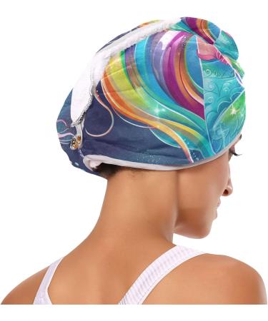 Cartoon Rainbow Mermaid Hair Towels 2 Pack | Super Absorbent Quick Dry Hair Turbans for Women & Girls - Buy Online on GoSupps.com