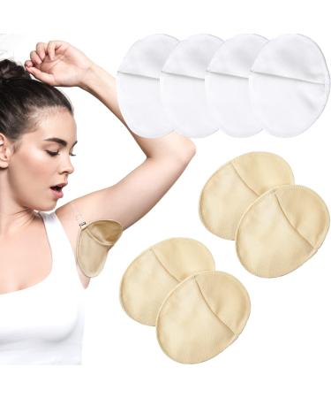 4 Pairs Underarm Sweat Pads Reusable Sweat Absorbing Guards Washable Armpit Sweat Pads with Shoulder Strap Under Arm Sweat Protectors Women Breathable Absorbent Sweat Pads Guards for Women and Men Nude  White
