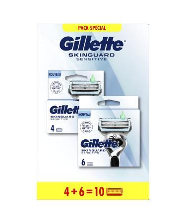 Gillette SkinGuard Sensitive Skin Razor Blade Refills for Men, Pack of 10 Blade Refills, 6 + 4 Blades, for a Comfortable and