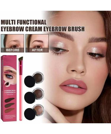 Eyebrow Brush Home Eyebrow Care Kit 4D Laminated 4D Laminated Brow Home-Grooming Kit 4D Hair Stroke Brow Stamp Brush with Eyebrow Cream (2*Dark Brown) - Buy Online on GoSupps.com