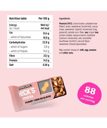 Nicks Minecraft Minis Peanut Chocolate Blocks - Gluten-Free & Vegan Nut Snack Bars 160g (8x20g) - Buy Online on GoSupps.com