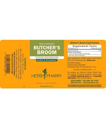 Herb Pharm Butcher's Broom Liquid Extract for Cardiovascular and Circulatory Support - 4 Ounce 4 Fl Oz (Pack of 1) - Buy Online on GoSupps.com