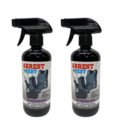 Arrest My Vest Military and Police Grade Odor Eliminating Spray for Body Armor Odor, Tactical Gear. Safe on K9's. Safe on All Ballistic Vests and Fabrics - New Stressless Fragrance - 2 16 oz Bottles