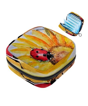 Lady beetle on the sunflower storage bag for women menstrual pad portable menstrual cup bag with zip for teenagers girls women women