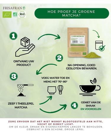 FRISAFRAN Bio Matcha Latte Powder 200g Green tea 100 natural matcha tea Organic Japanese Matcha Powder Energetic and antioxidant Matcha Without Additives Vegan green tea - Buy Online on GoSupps.com