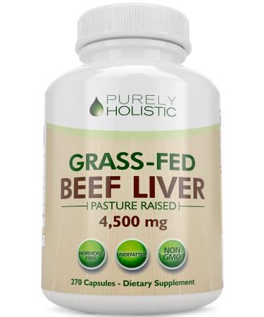 Grass Fed Beef Liver Capsules 4500mg - 270 Capsules, 750mg Each - Grassfed Desiccated Liver Supplement - Pasture Raised in Argentina Non GMO Hormone Free Source of Heme Iron CoQ10 Vitamins A & B12