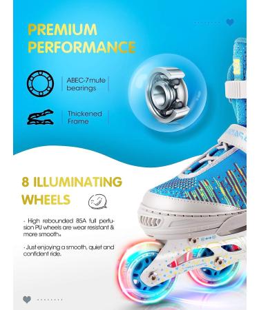 PAPAISON Inline Skates with Light up Wheels - Adjustable Illuminating Roller Skates in Blue & Grey for Kids, Youth, Women, and Men - Large Size - Buy Online on GoSupps.com