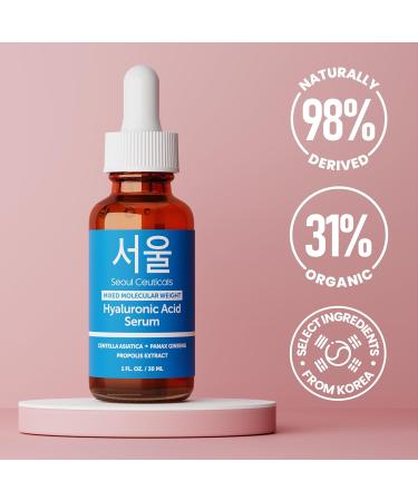 SeoulCeuticals Korean Hyaluronic Acid Serum - High & Low Molecular Weight - Centella & Propolis - 1oz | International Shipping Available - Buy Online on GoSupps.com