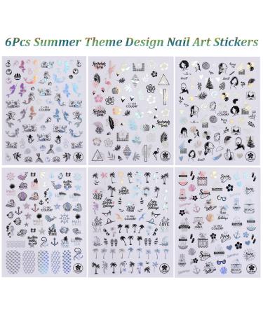 Shop Summer Nail Art Stickers - Tropical Palm Tree & Starfish Decals | 6PCS Fun Beach Designs for Manicure - Buy Online on GoSupps.com