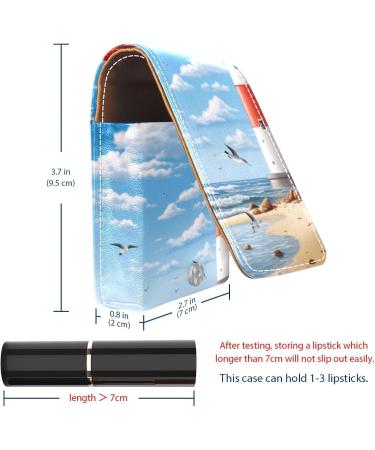 Travel Lipstick Organizer Case - Portable Makeup Bag with Mirror | Beach Lighthouse Seagull Design - Buy Online on GoSupps.com