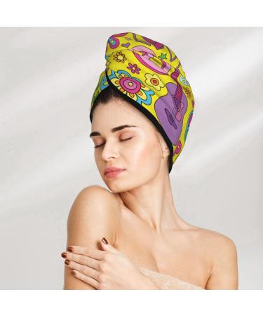 Hair Towel Wrap for Quick Drying - Button Towel Turban & Head Towel - Peace Love Dove Flower Power Design - Buy Online on GoSupps.com