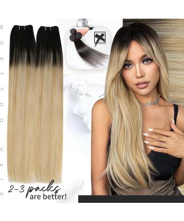 22 Inch Blonde Balayage Human Hair Weft Extensions - Brown Root Ombre to Caramel Blonde with Platinum Double Weft - 100g/Pack - Buy Online on GoSupps.com