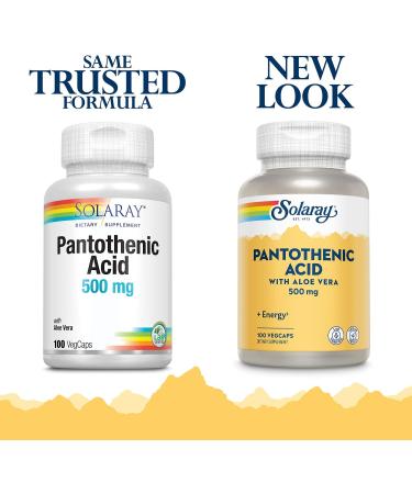SOLARAY Pantothenic Acid 500mg | Vitamin B-5 for Coenzyme-A Production & Energy Metabolism | 100 VegCaps - Buy Online on GoSupps.com