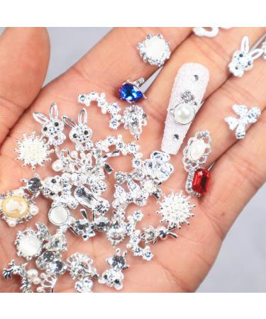 Luxury 30 Pcs Tsuwno Zircon Nail Charms - Silver 3D Alloy Nail Art Pendants with Rhinestones | Butterfly Heart Snake & Flower Designs - Buy Online on GoSupps.com