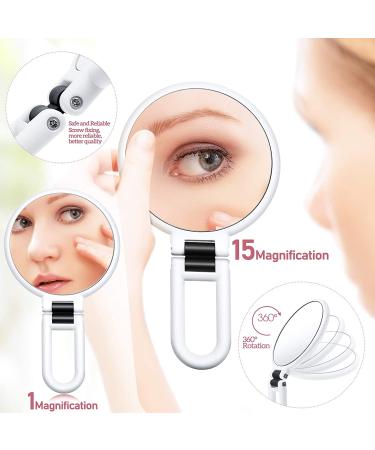 Willbond 2-Piece Magnifying Handheld and Travel Makeup Mirror Set - Double Sided Pedestal Mirror with 15x and 10x Magnification - White - Buy Online on GoSupps.com