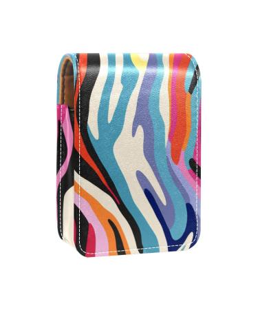 Travel Lipstick Organizer Case Lipstick Case Portable Makeup Bag With Mirror Colorful Zebra Texture Art Pattern T189y2duyr