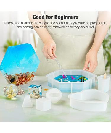 Resin Molds Silicone Kit - 8-in-1 Large Molds for Epoxy Resin - Ideal for Flowers Preservation - Includes Hexagon, Heart, Sphere, Pyramid, Cube, and Tools - Buy Online on GoSupps.com