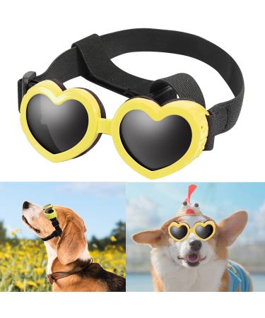 Sunglasses for dogs UV protective glasses dog glasses Windproof adjustable heart shape dog glasses anti -fitting glasses & waterproof for small dogs (yellow)