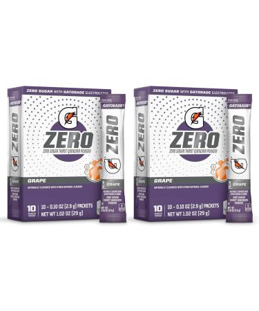 G Zero Powder Packets with Electrolytes Vitamins and No Sugar 20 Count (Pack of 2) (20 Packets Grape) Grape 20 Packets