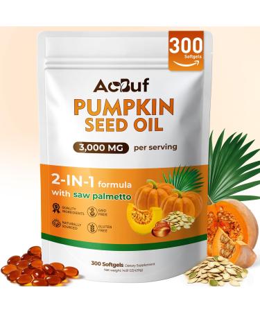 ACBUF Pumpkin Seed Oil with Saw Palmetto Capsules Pumpkin Seed Oil Softgels Cold Pressed Essential Fatty Acids & Phytosterols Non-GMO Supports Hair Urinary Bladder & Prostate Health