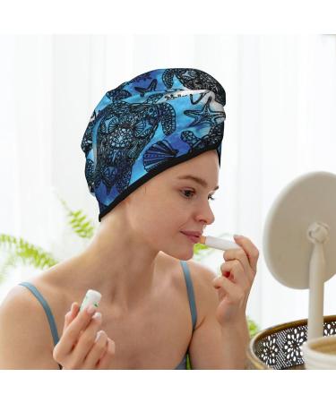 Super Absorbent Coral Velvet Microfiber Hair Towel Wrap for Women | Turtle Shell Algae Starfish Design | Quick Dry for Long Curly & Thick Hair - Buy Online on GoSupps.com