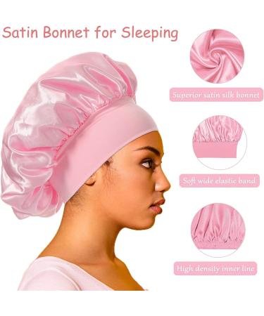 AliLeader 2Pcs Silk Hair Bonnet for Sleeping - Black+Pink Satin Cap for Curly Hair - Elastic Band Soft Hair Wrap for Women - Buy Online on GoSupps.com
