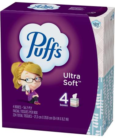 Puffs Ultra-Soft 2-Ply Facial Tissues White - 56 Tissues Per Cube (Pack of 4) - Buy Online on GoSupps.com